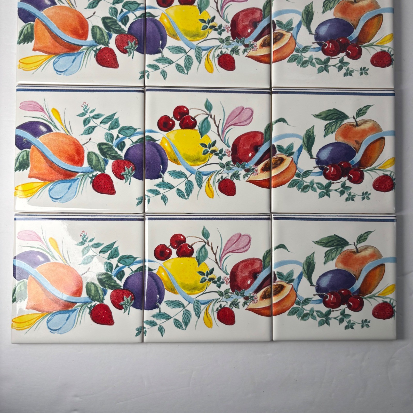 Fruit Ribbon Ceramic Tiles 4.5×4.5 Multicolor Mediterranean 9 Piece Set