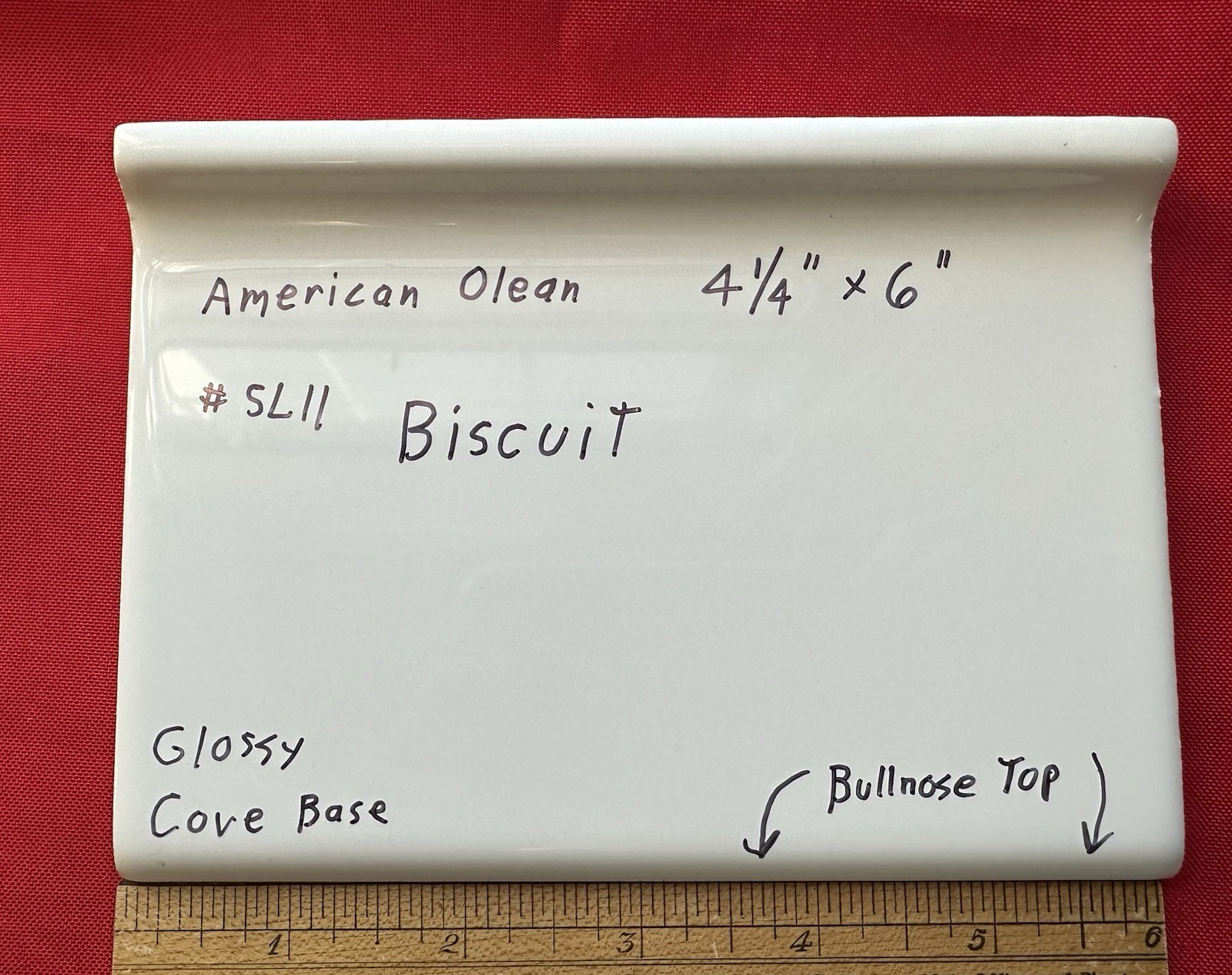 1 pc. #SL11 Biscuit: Glossy Bullnose Top cove/base Ceramic Tile: 4-1/4″ X 6″ NEW