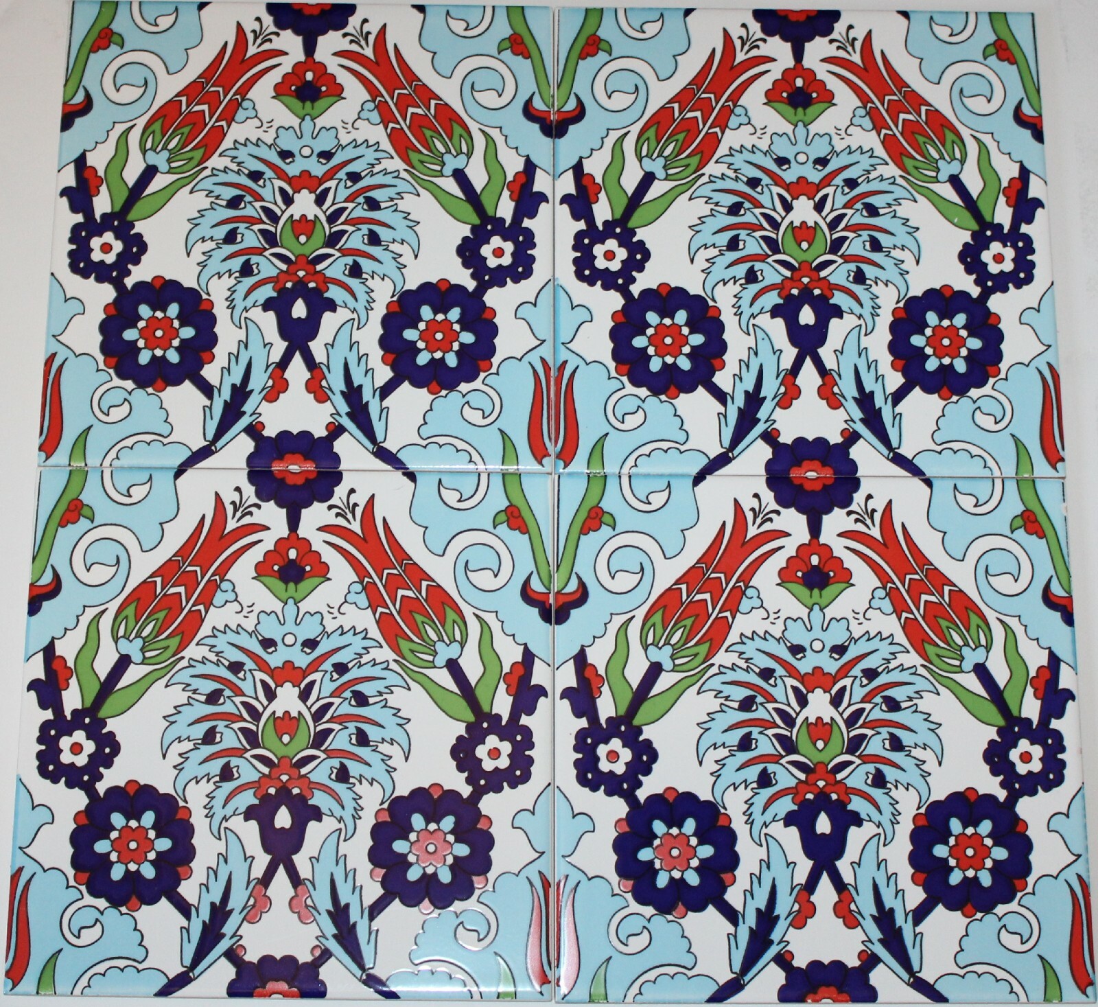 16″X16″ (40cm x 40cm) Turkish Iznik Red Tulip & Floral Pattern Ceramic Tile