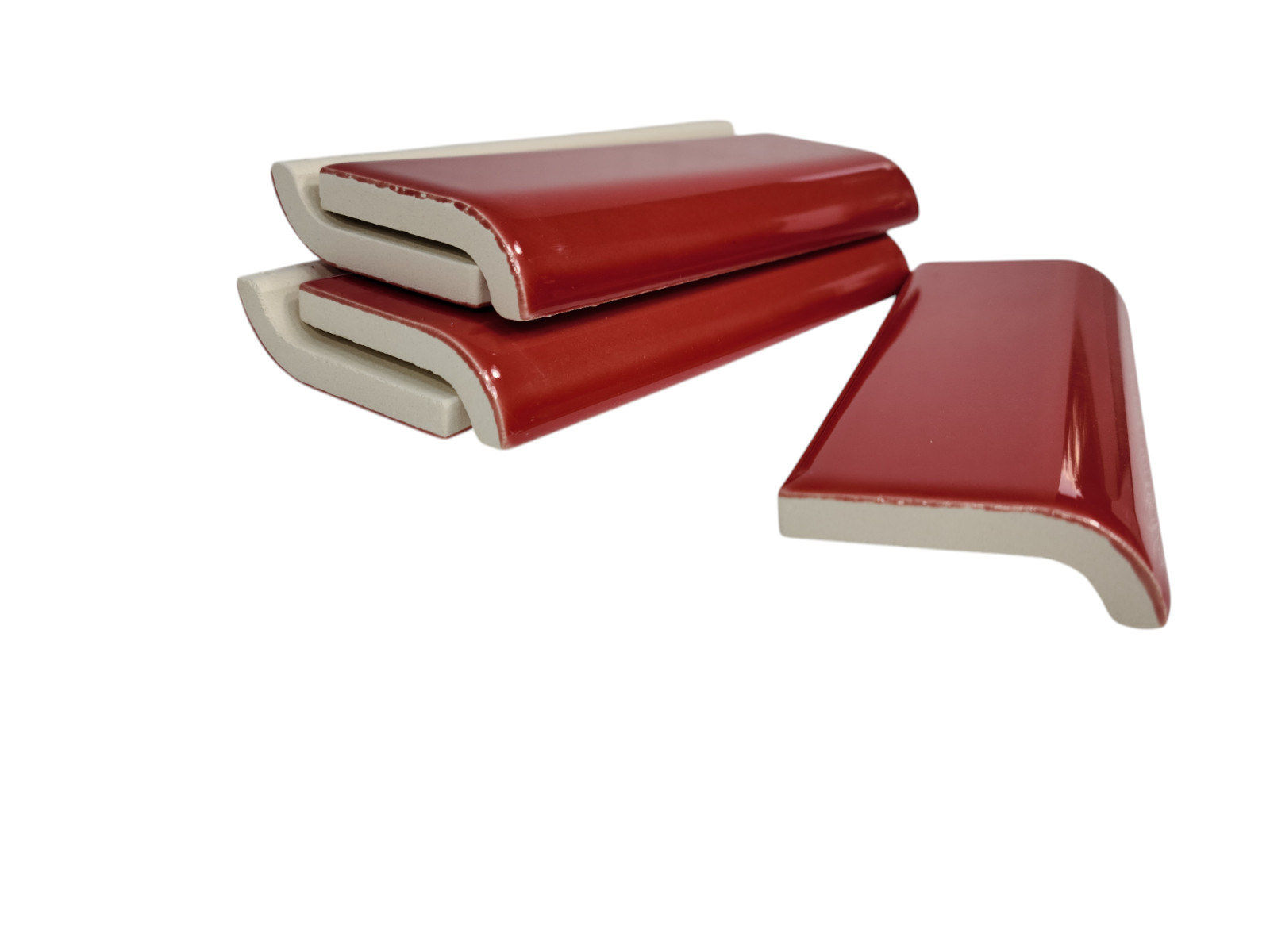 Candy Apple Red Ceramic Tile Mud Cap Subway Trim Mudcap Mid Century Modern