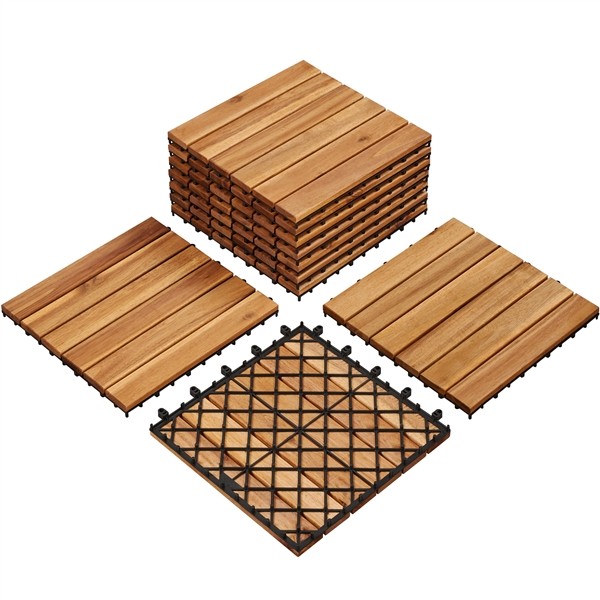 Pack of 10 Waterproof Acacia Wood Interlocking Flooring Tiles for Garden, Used