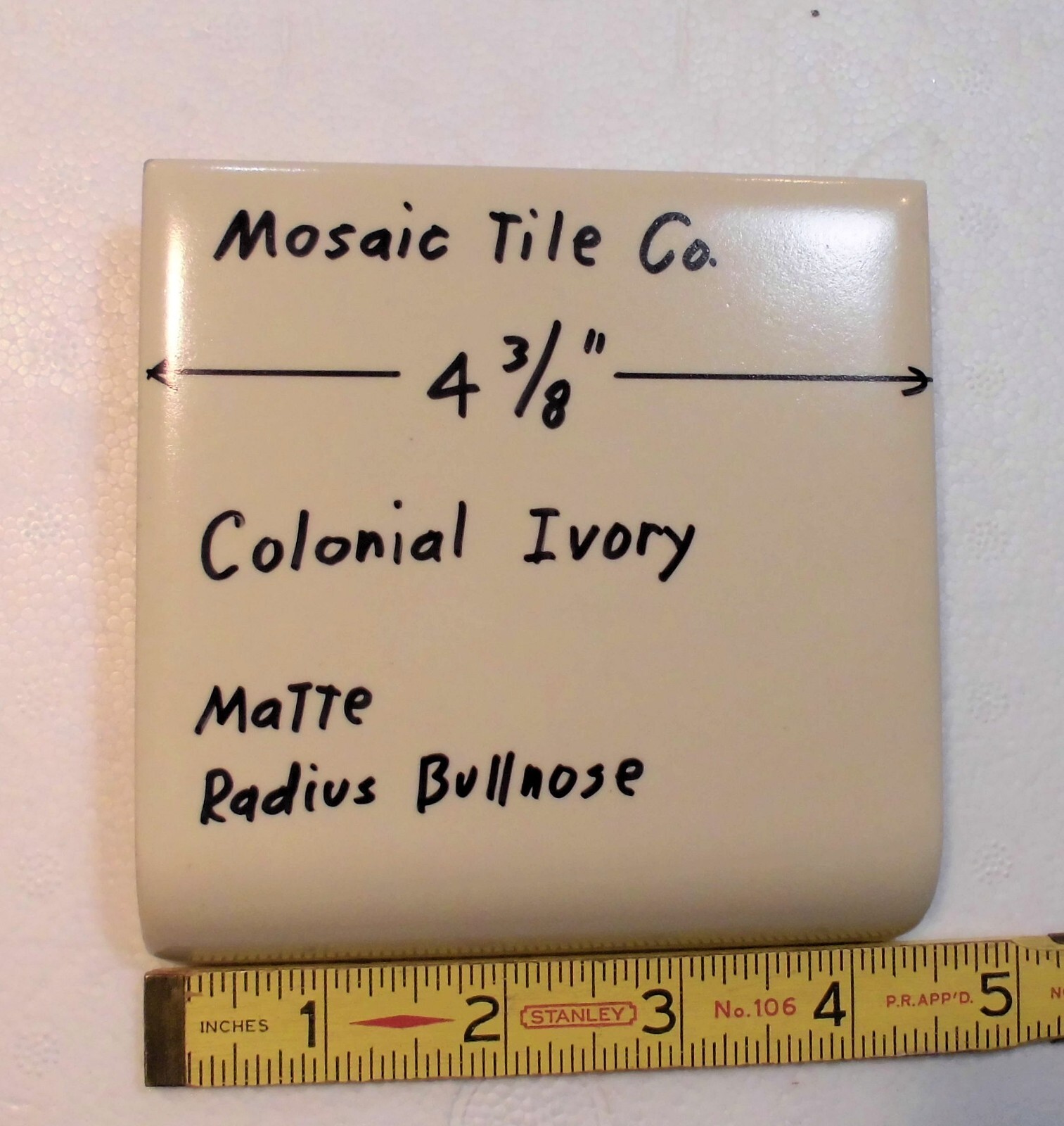 1 pc. Colonial Ivory: Radius Bullnose Matte Ceramic Tile 4-3/8″ by Mosaic Co.