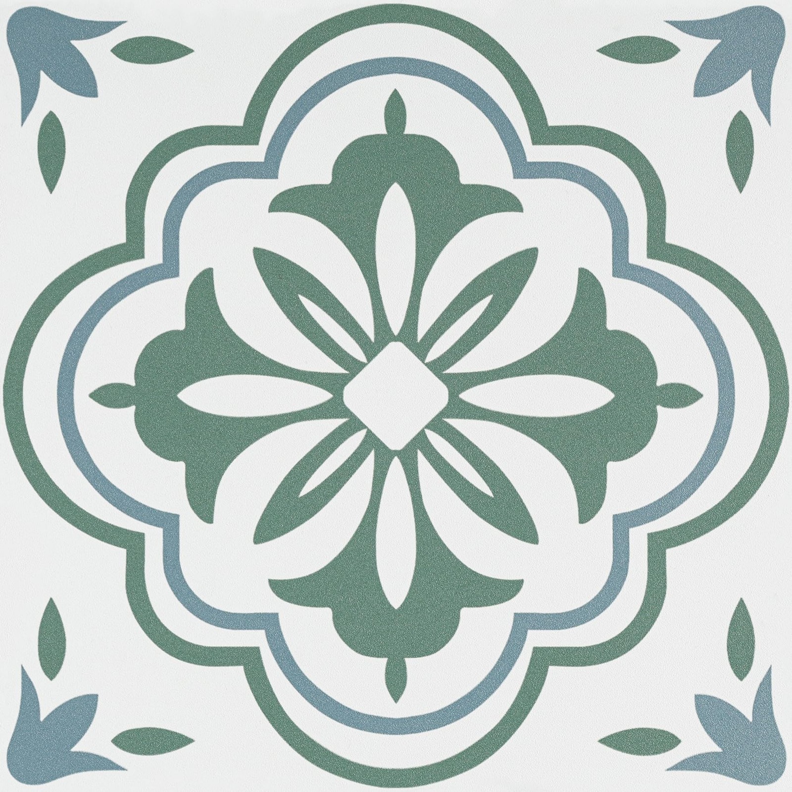 Waterproof Peel and Stick Floor Tiles – Sage Green & Blue Boho Floral Design, PV