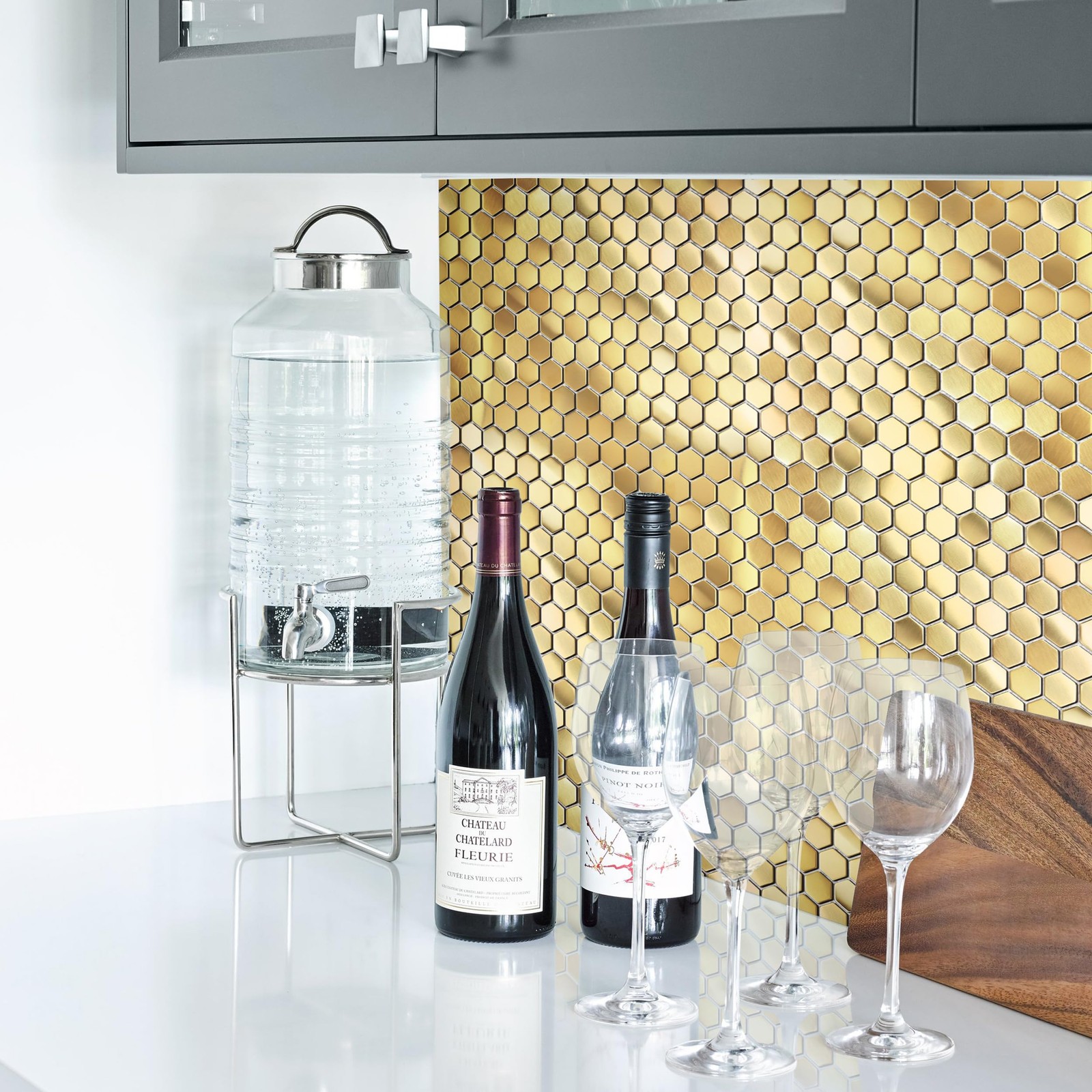Hexagon Gold Backsplash Tile, Mosaic Sheets 12”x12” Mesh Mounted Golden 1 I…