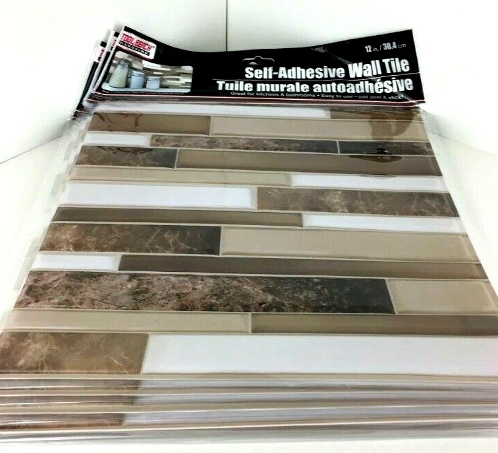 LOT of 5 Sheets Hardware Self Adhesive Tan/ Brown/ White Wall Tile 12×12 Panels
