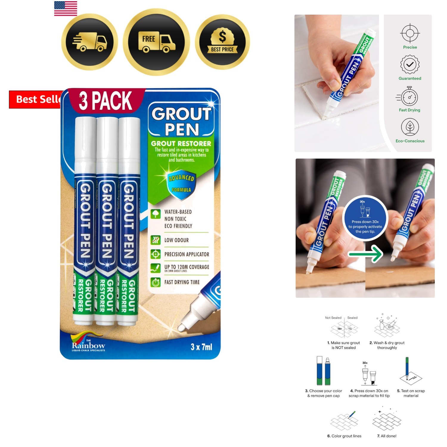 Grout Pen White Tile Grout Paint: Waterproof Grout Paint Pen, Whitener and Gr…