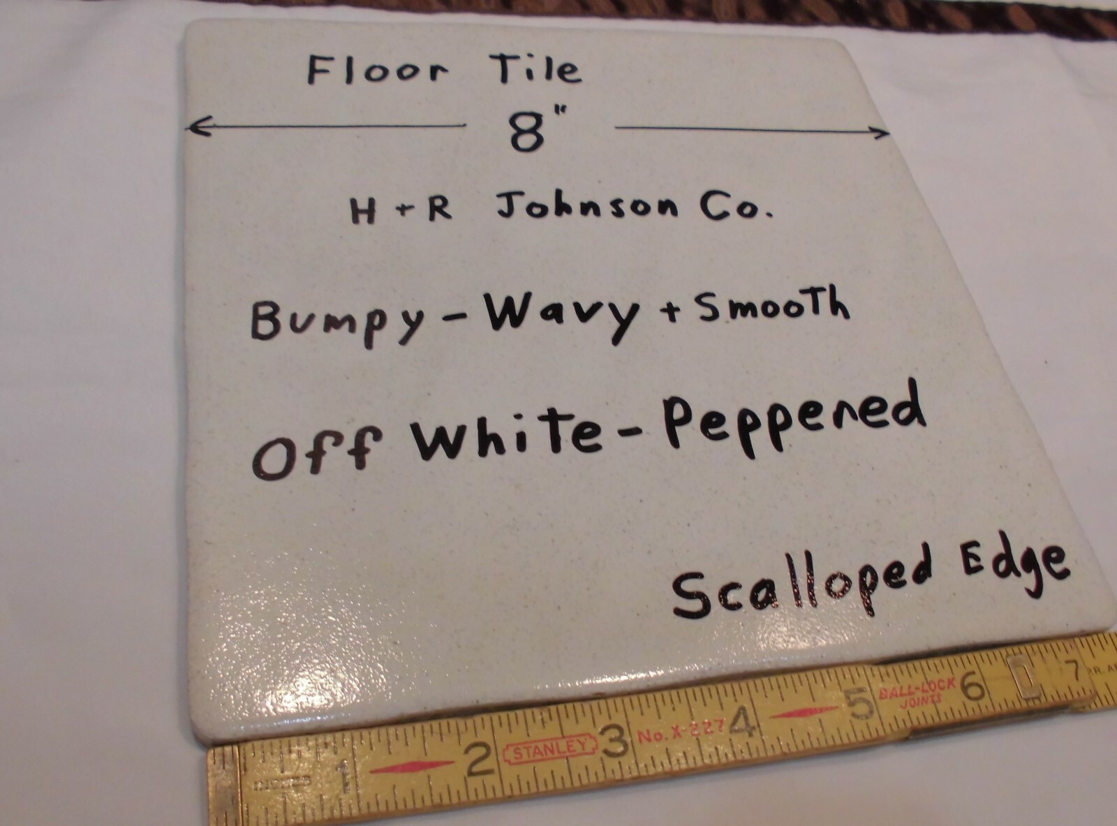 1 pc. Ceramic Floor Tile 8″ X 8″ *Off White-Peppered* Bumpy-Wavy-Scalloped NEW