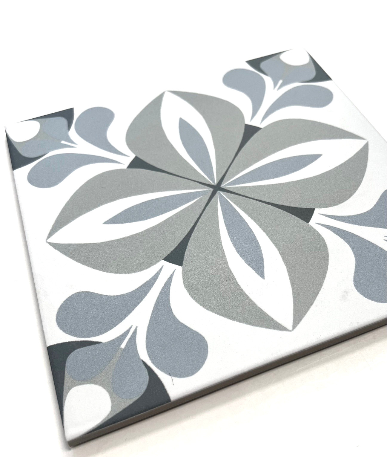 8×8 Gentiana Gray Floral Encaustic Pattern Porcelain Floor Wall Tile (Pack of 4)