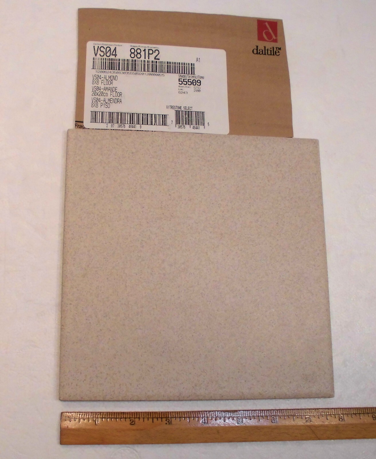 1 pc. Speckled Almond: Daltile Ceramic Floor Tile: 8″ X 8″ + light grays & brown