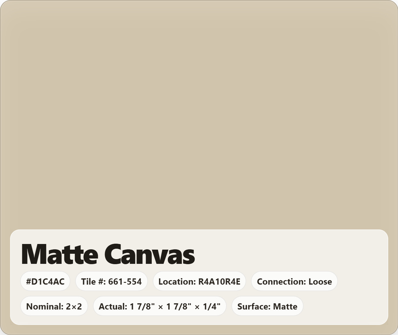 2×2 Tile Matte Canvas Gray Loose Wall Remodel Ceramic C#661-554 Sample