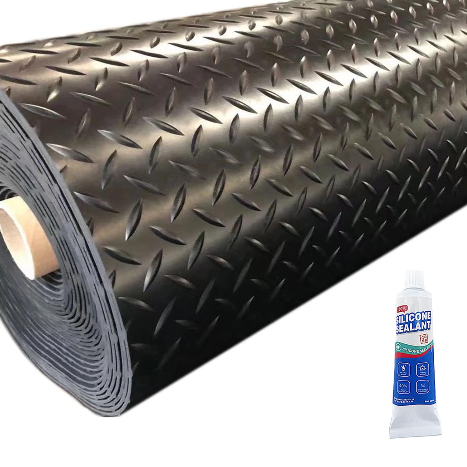 ZERITO 3mm Thin Diamond-Plate Rubber Flooring Roll, 2X 4 ft Waterproof Anti S…