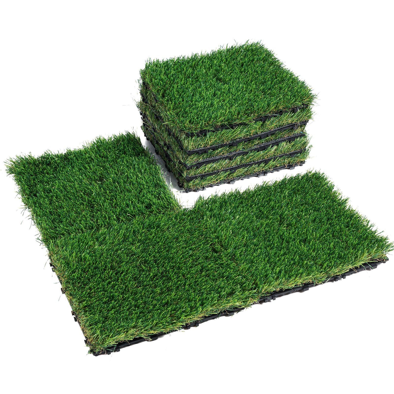 18pc 12x12in Interlocking Self-Draining Artificial Grass Tiles & Mat