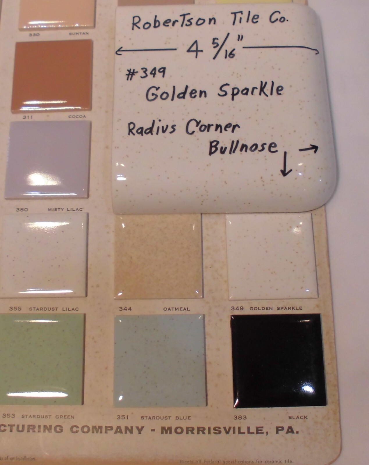 1 pc. Corner Bullnose; Golden sparkle: Glossy Ceramic Tile by Robertson 4-5/16″