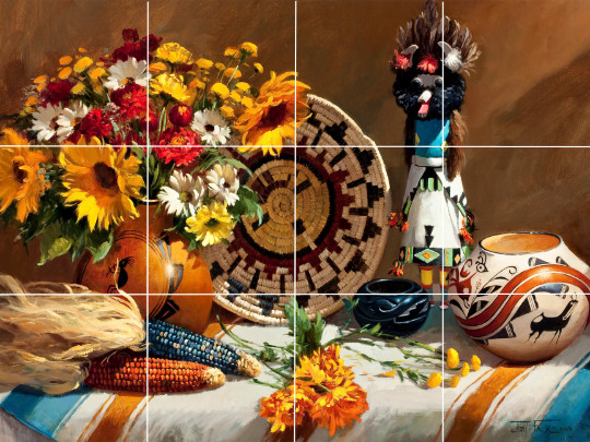 Indian Harvest with corn flowers pottery vase art ceramic tile mural backsplash