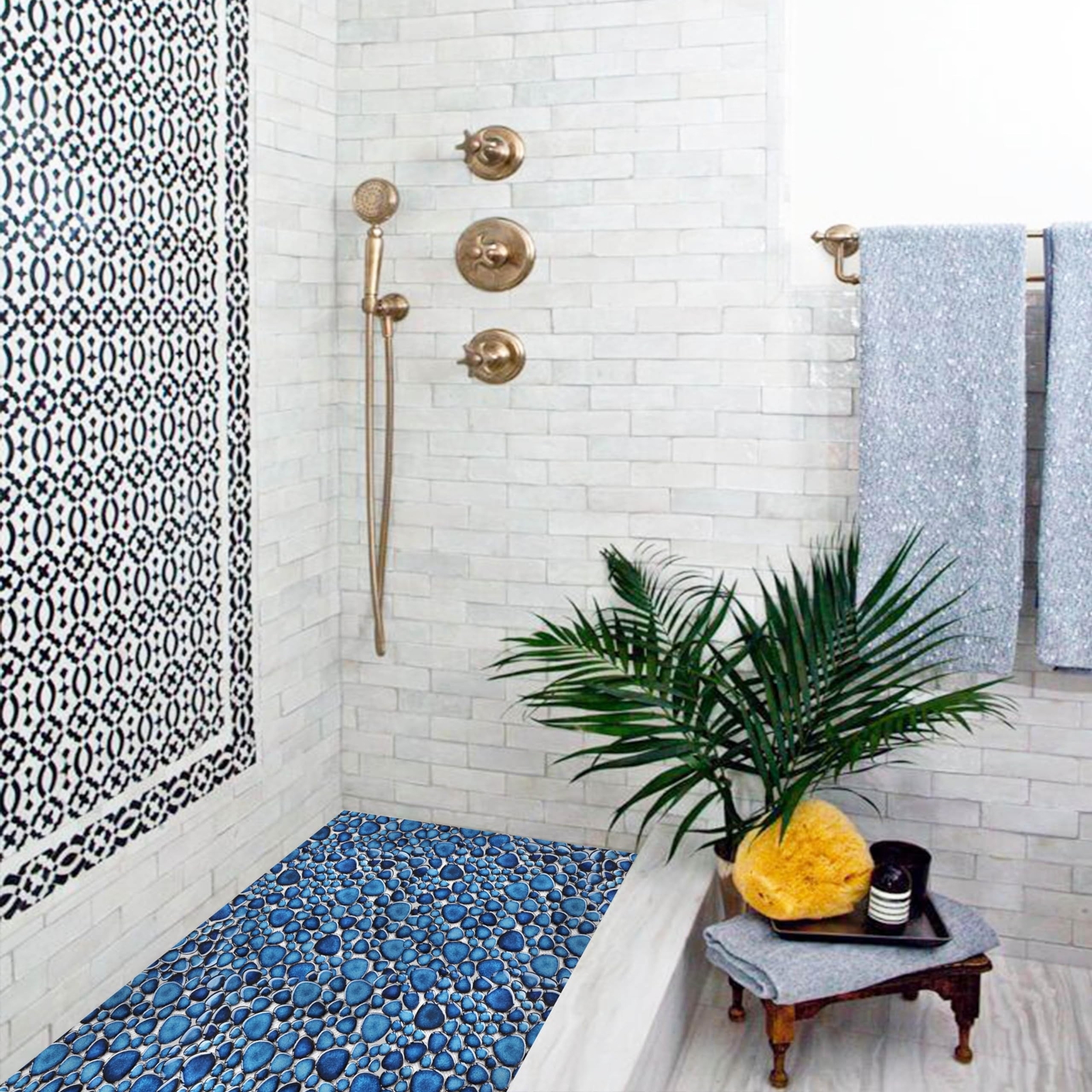 Cobalt Blue Pebble Tiles for Shower Floor Bathroom Floor Wall Mosaic Tile [Se…