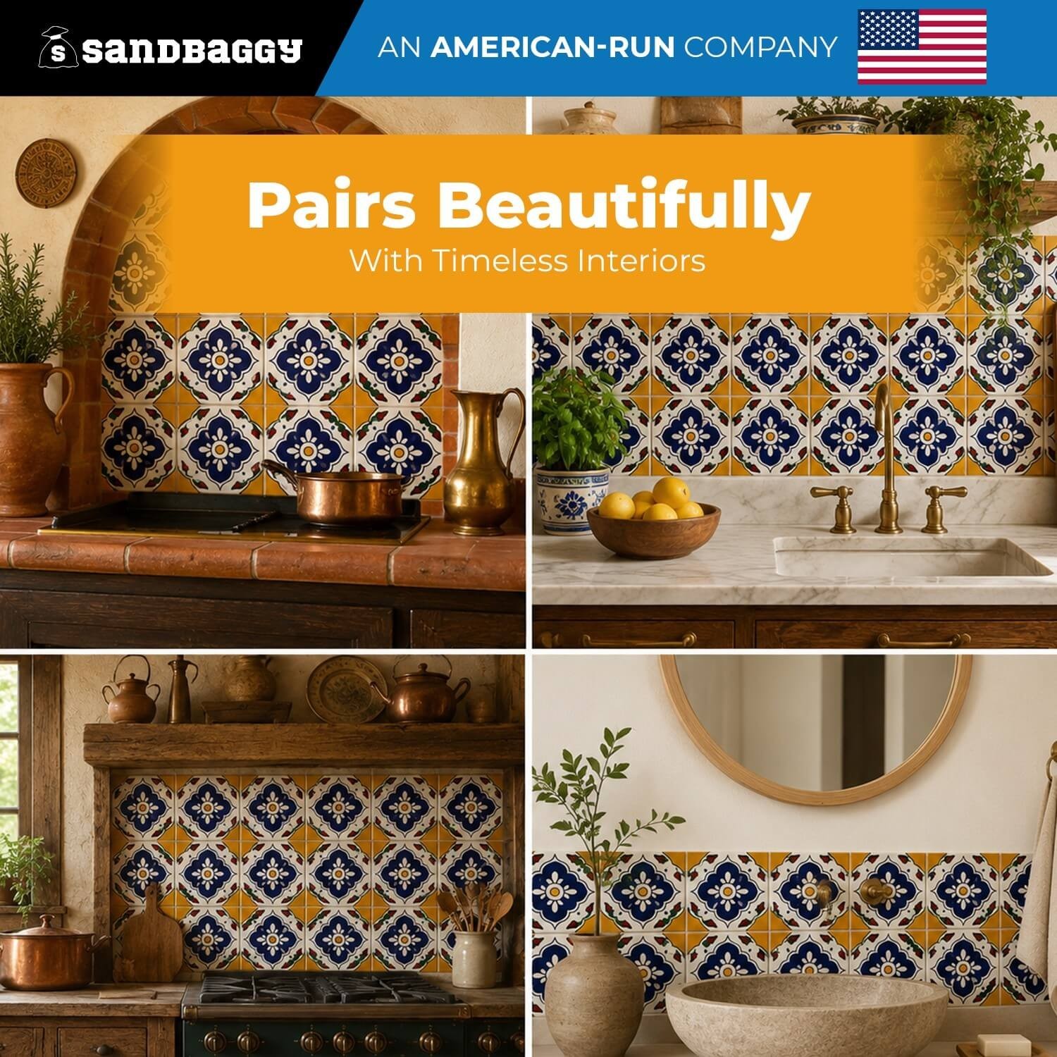 Floral Medallion Quatrefoil Talavera Tile 6” x 6” | Handmade Mexican Tile