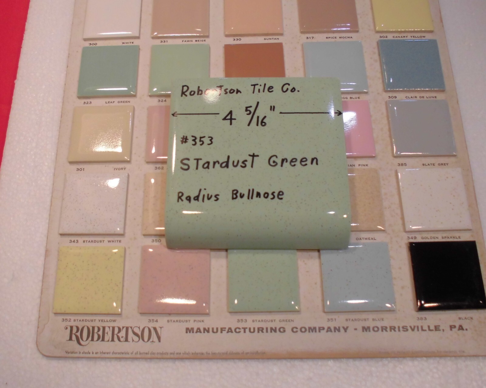 1 pc. Radius Bullnose; Stardust Green: Glossy Ceramic Tile by Robertson 4-5/16″