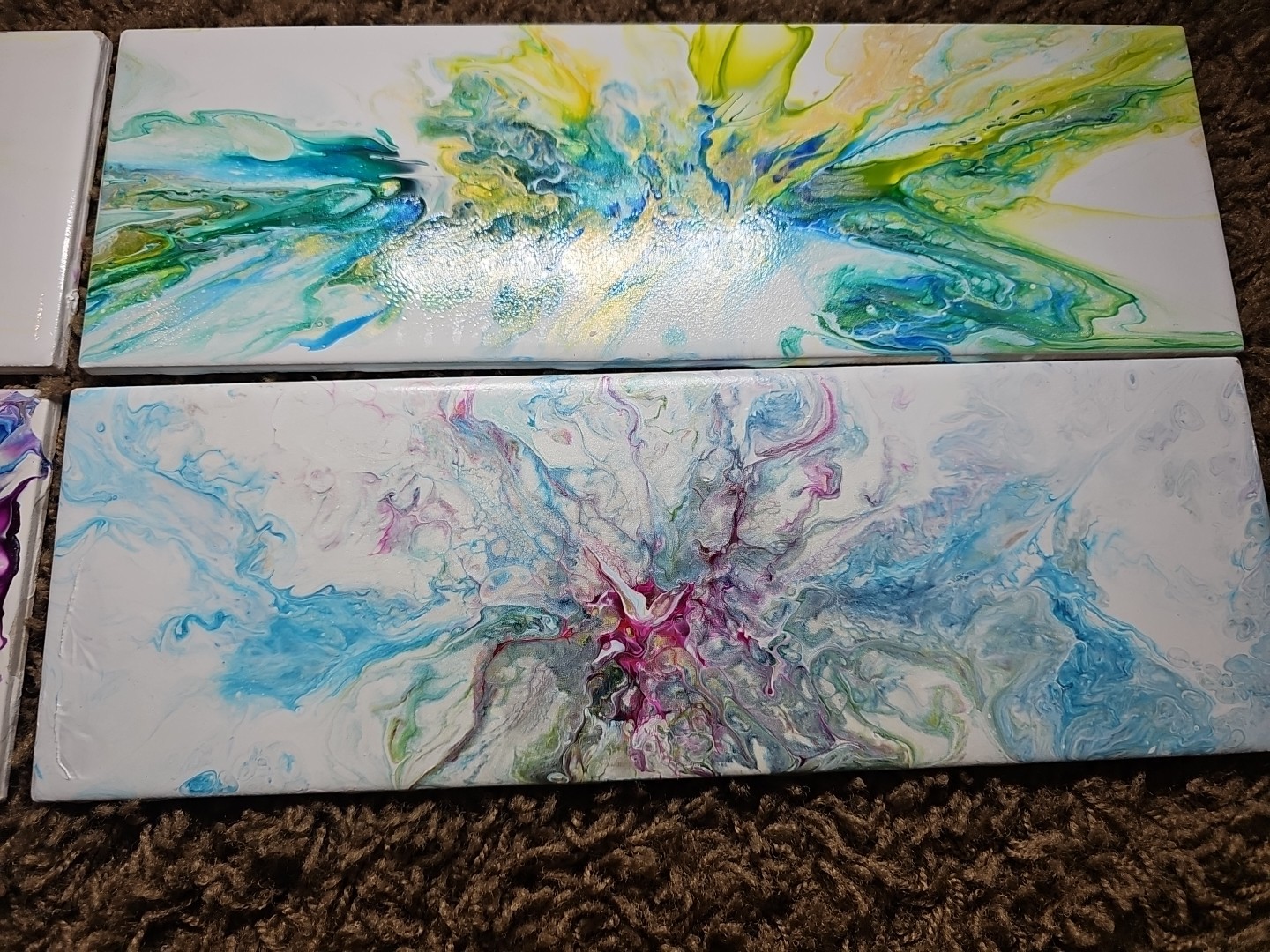 Set of Four Stunning Custom Art Painted 4-1/4 in. x 12-7/8 in. Ceramic Subway #5
