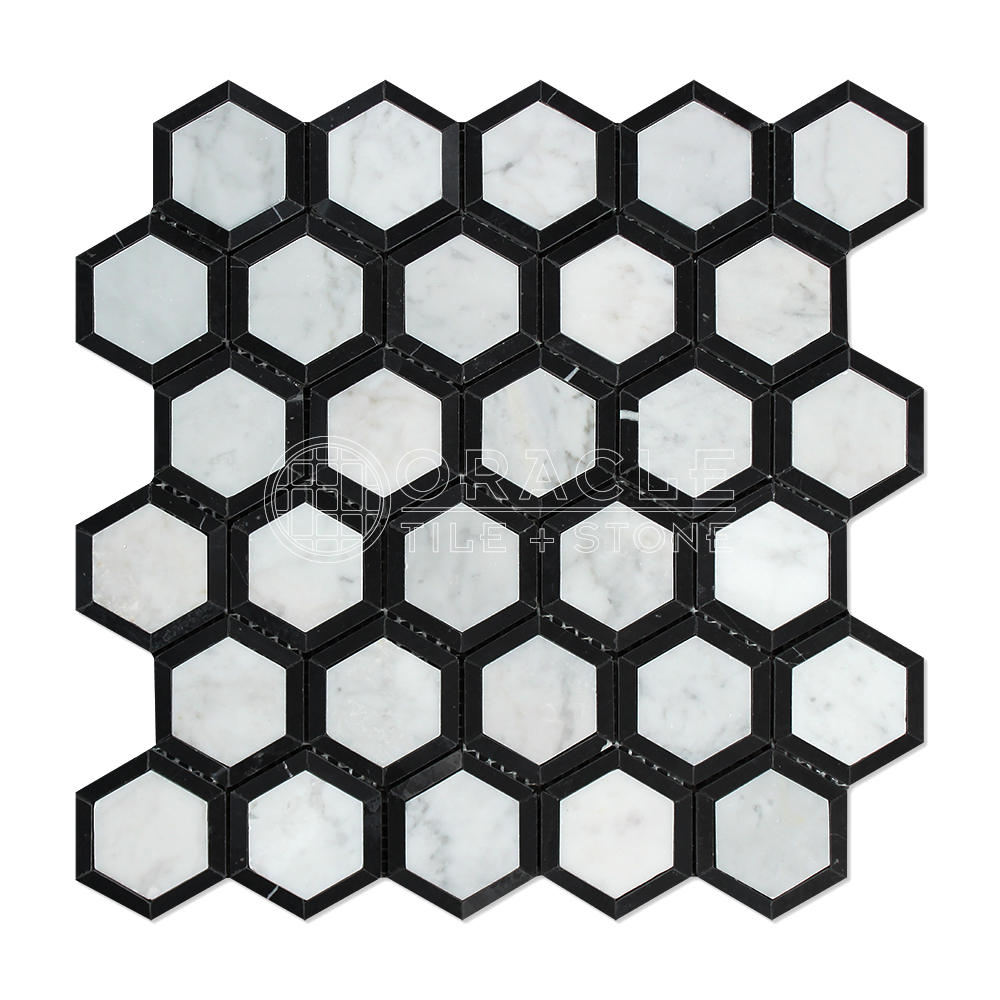 Carrara White Italian (Bianco Carrara) Marble Vortex Hexagon Mosaic Tile