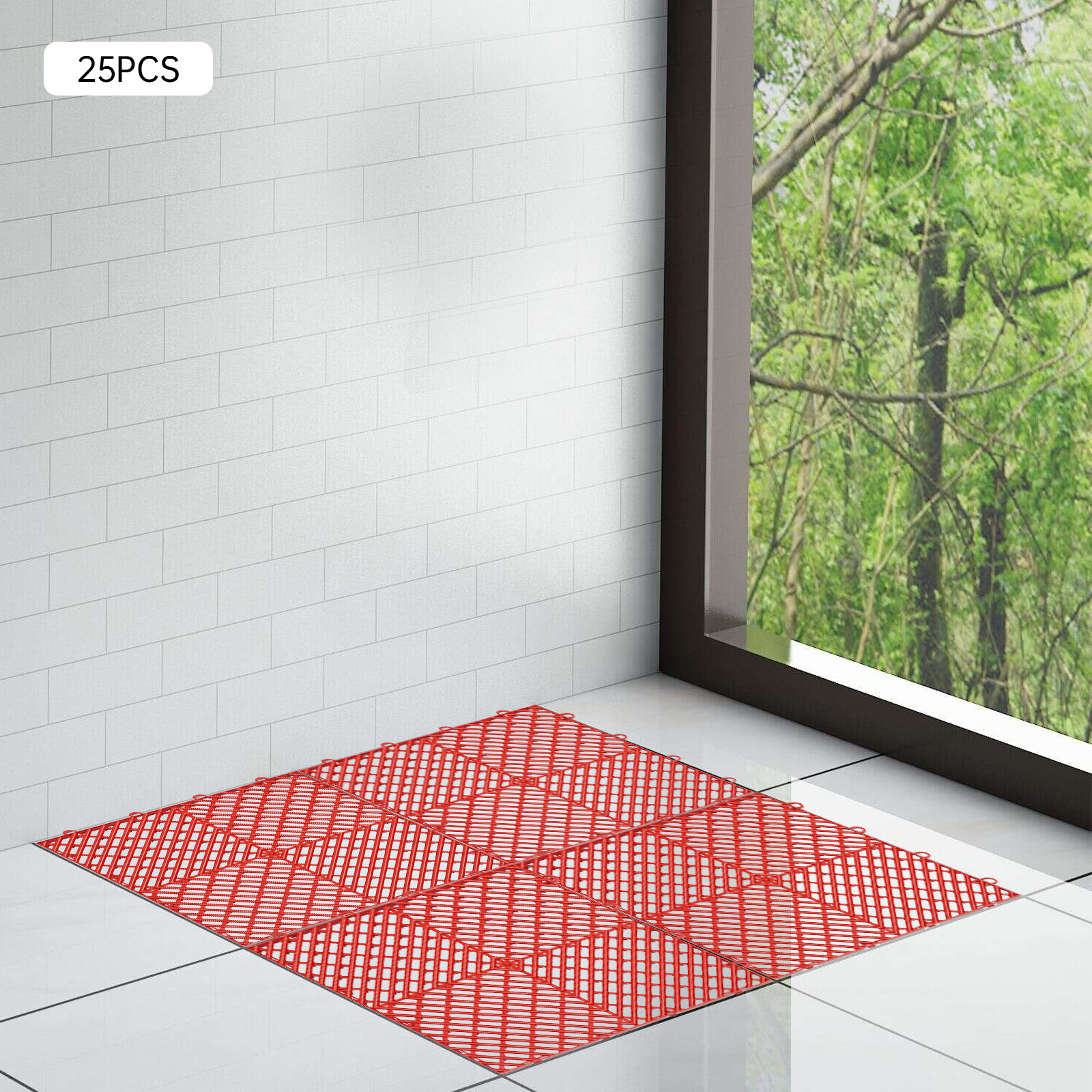 25PCS Red Outdoor Interlocking Tiles 12x12x0.5 Inches Floor Tiles Drainage Tiles