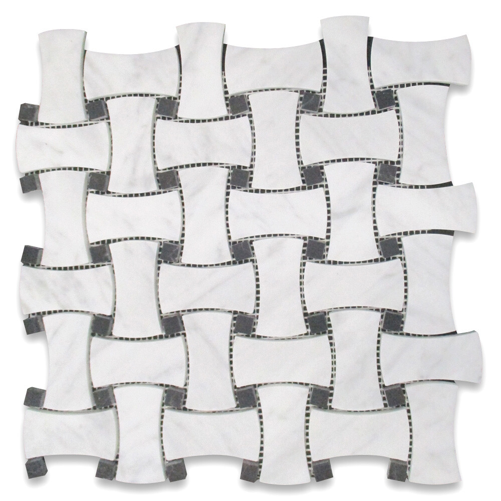 C67L1XH Carrara Venato Marble Big DogBone Basketweave Mosaic Tile Honed
