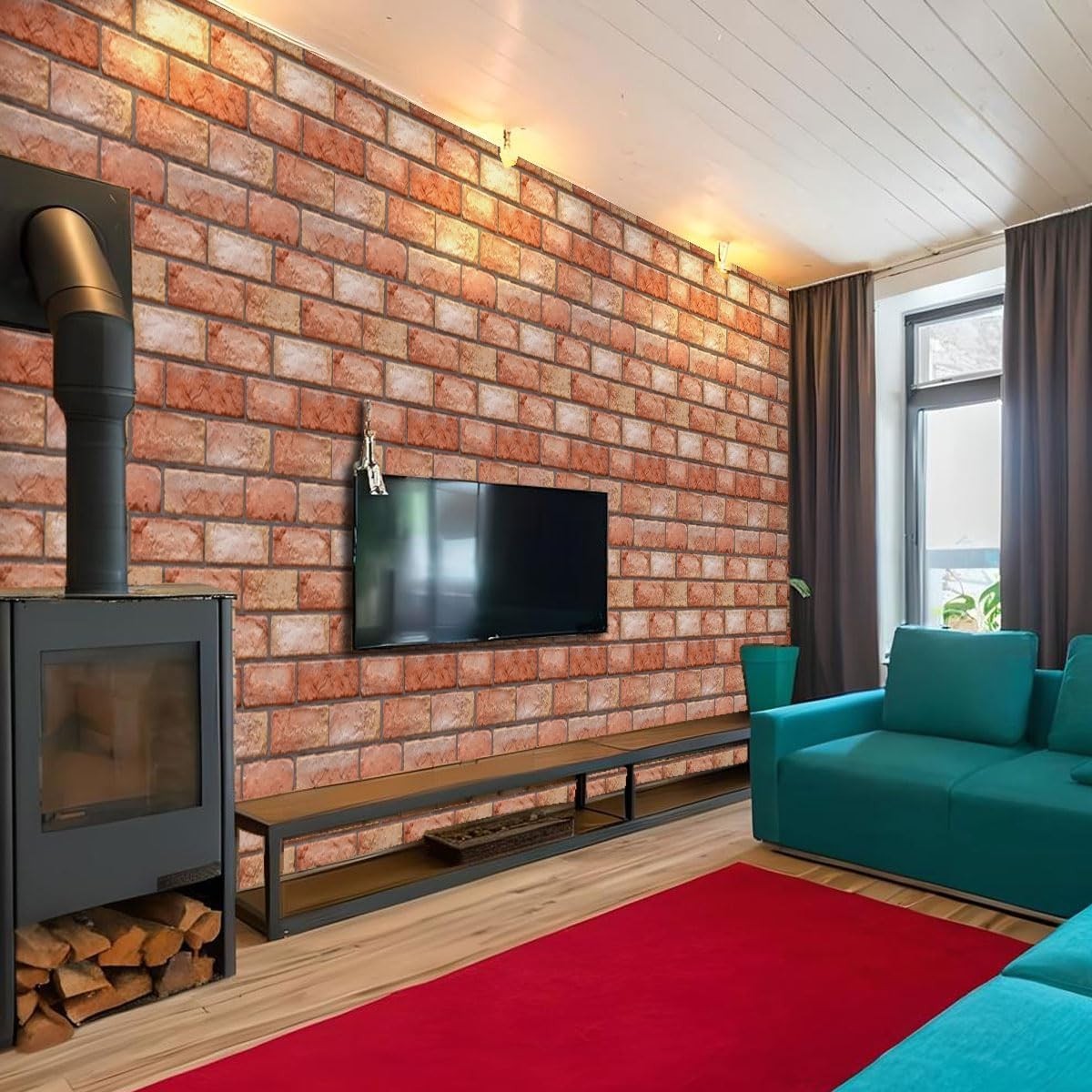 Unbranded Peel and Stick 3D Wall Panels-Faux Red Brick–Set of 9-11.81″ x 11.81″
