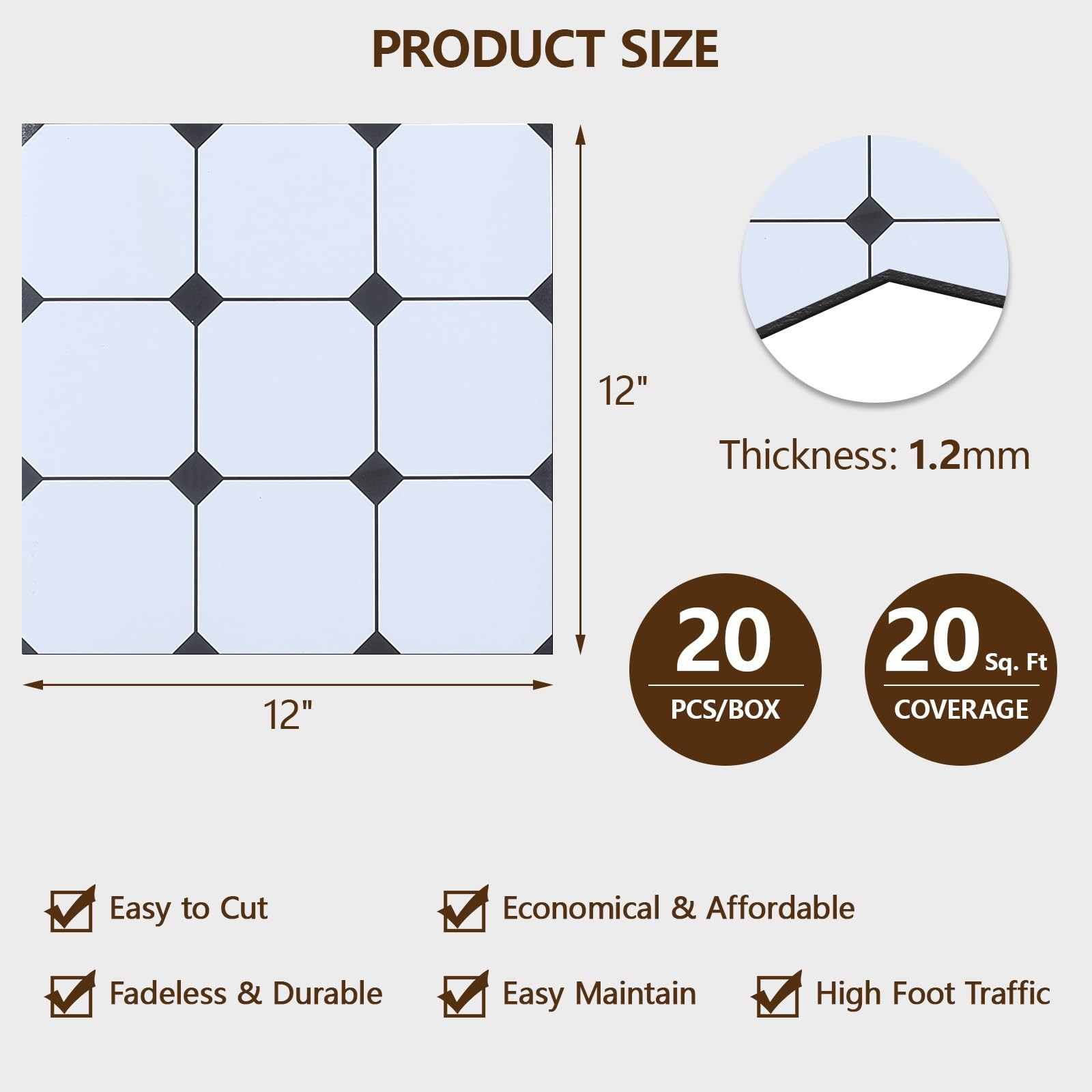 Peel and Stick Floor Tile, 20-Pack 12″ x 12″ Vinyl Flooring, Waterproof Self-…