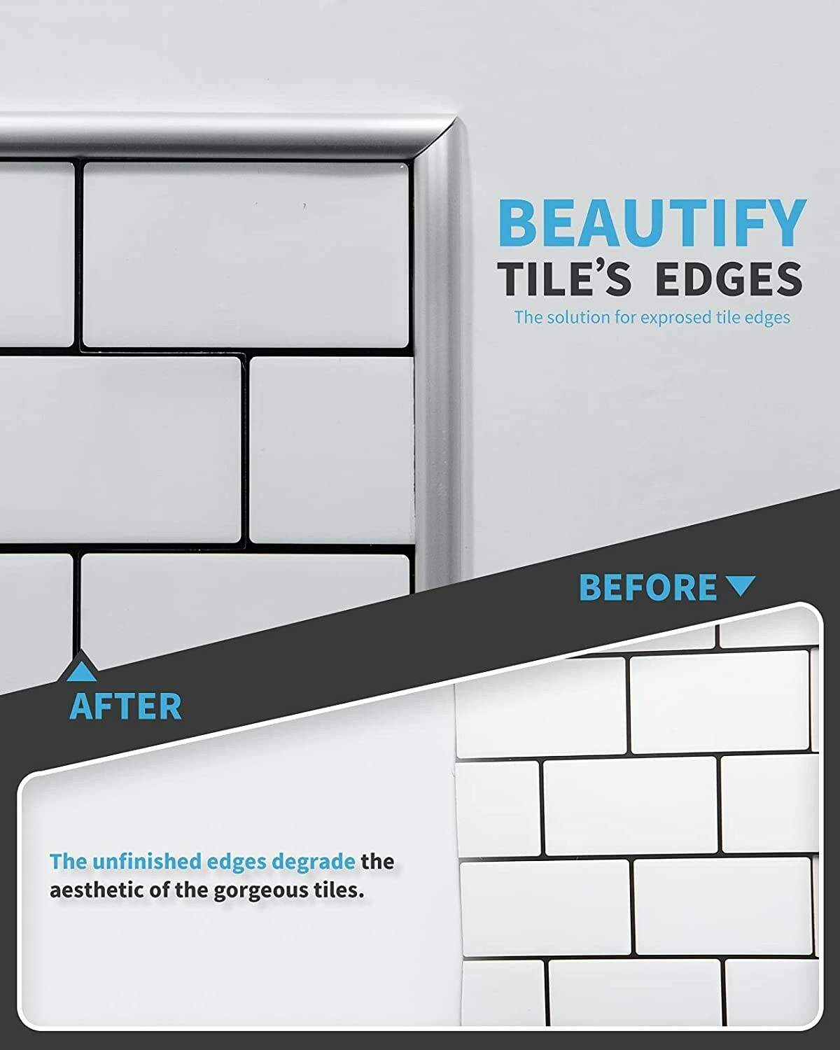 Art3d 10 Ft Peel and Stick Trim for Backsplash Tile Edge Self-Adhesive Liner