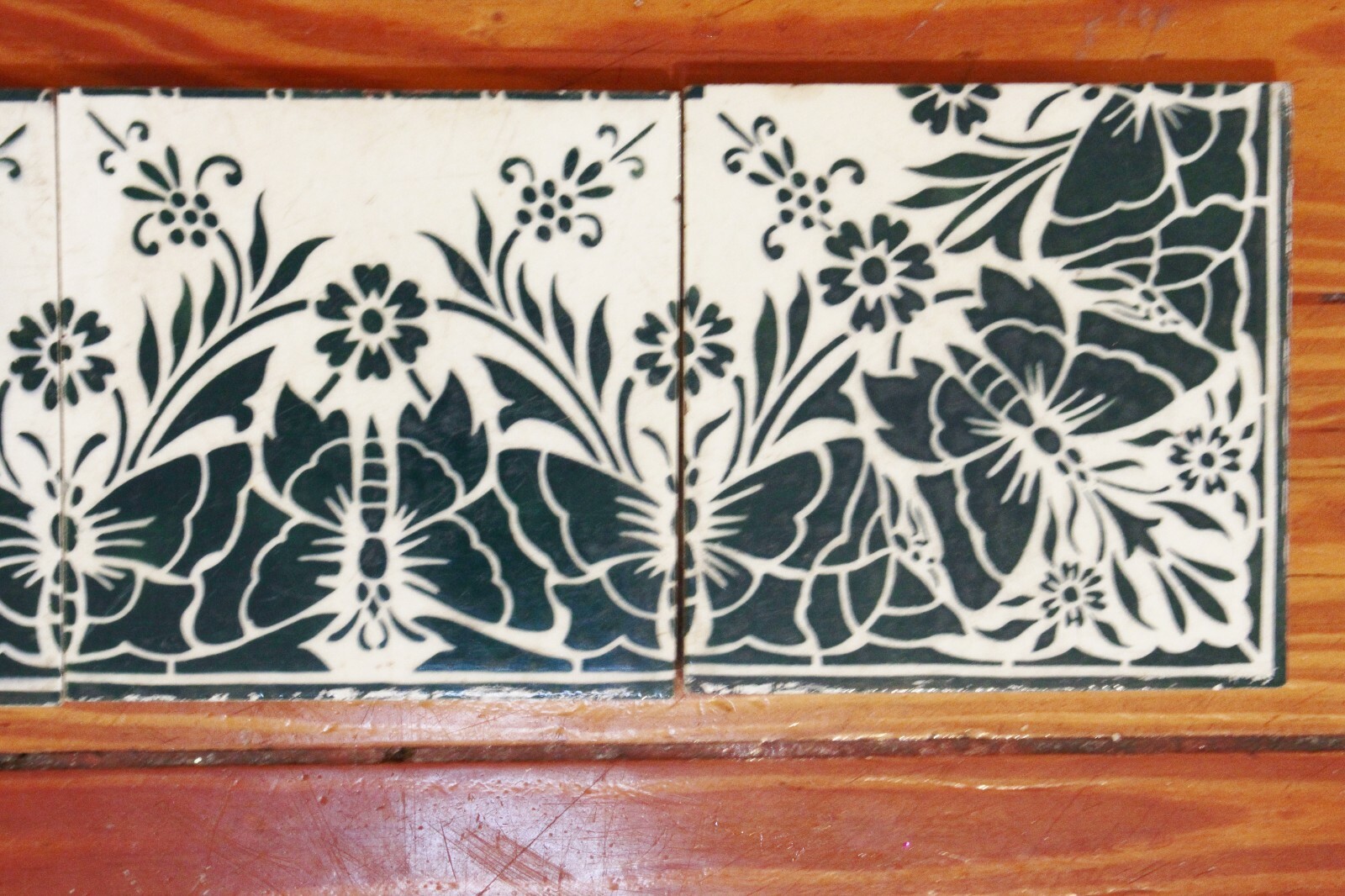 Antique Saint Armand Nord & Hamage Art Nouveau Butterfly Tile Fireplace Frame
