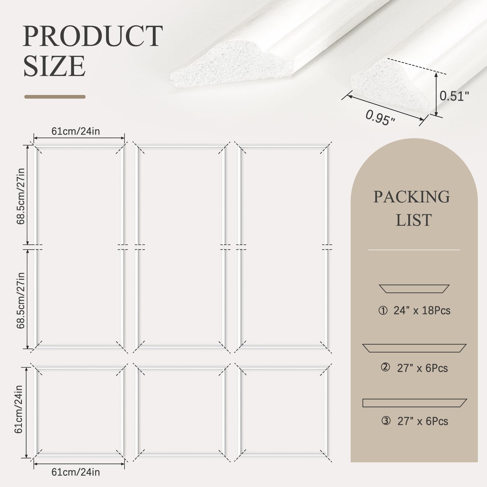 Peel and Stick Wall Molding Kit – 3 Sets Wainscoting Panels for Interior Decor