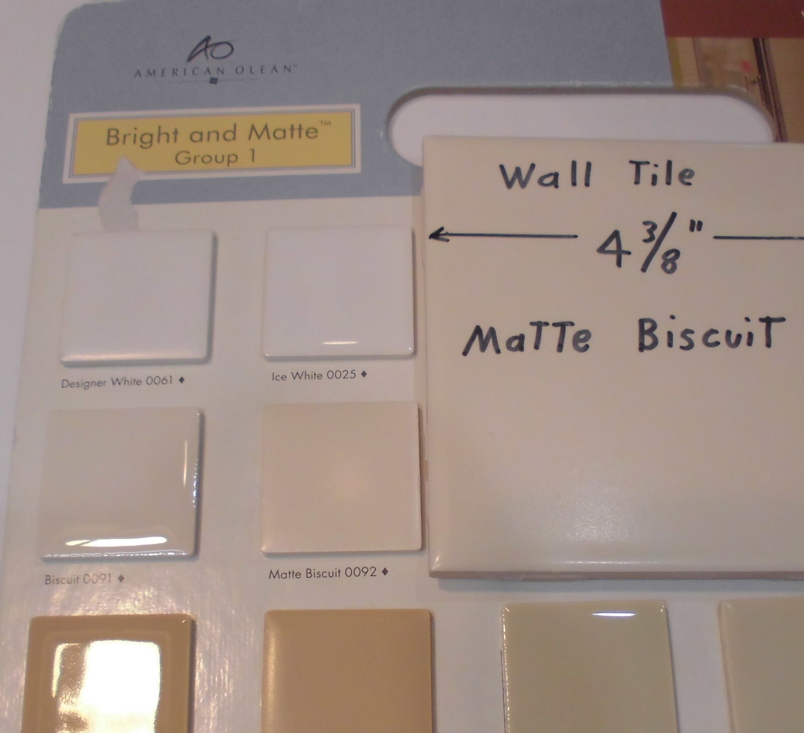 1 pc. Matte Ceramic Wall Tile *Biscuit Color* 4-3/8″ X 1/4″ thick, off-white,