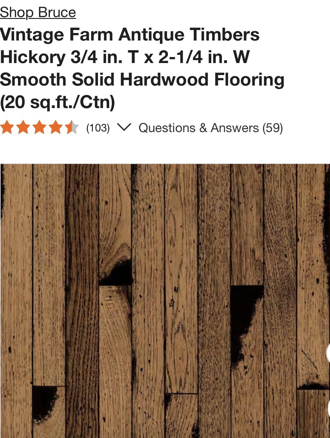 Bruce Hickory Solid Hardwood 3/4″ x 2-1/4″ Prefinished 20 sq ft per case $70 ea