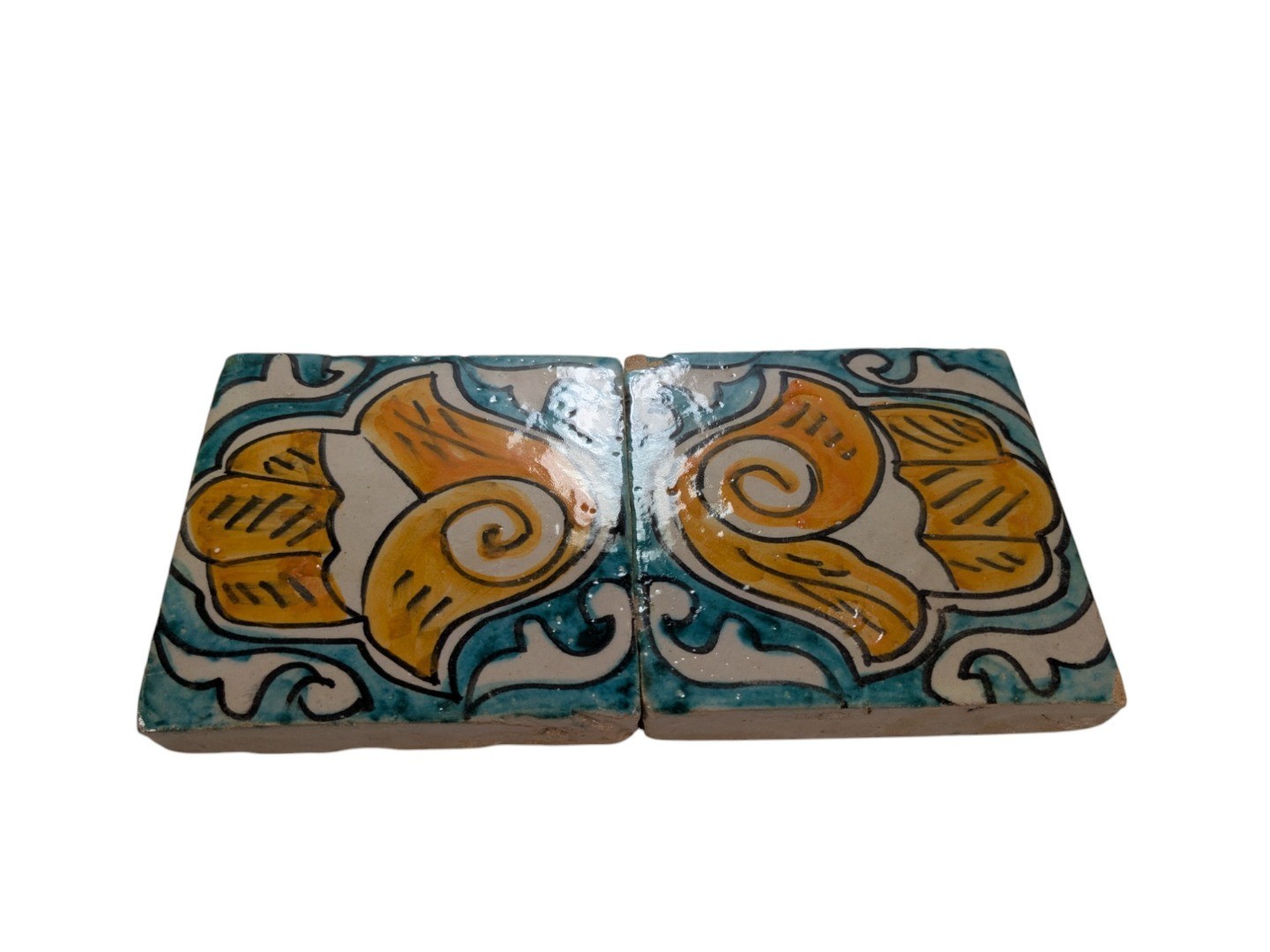 2x Moroccan Zellige Mosaic Tiles Pair Hamsa Design H 10cm/4 Inch
