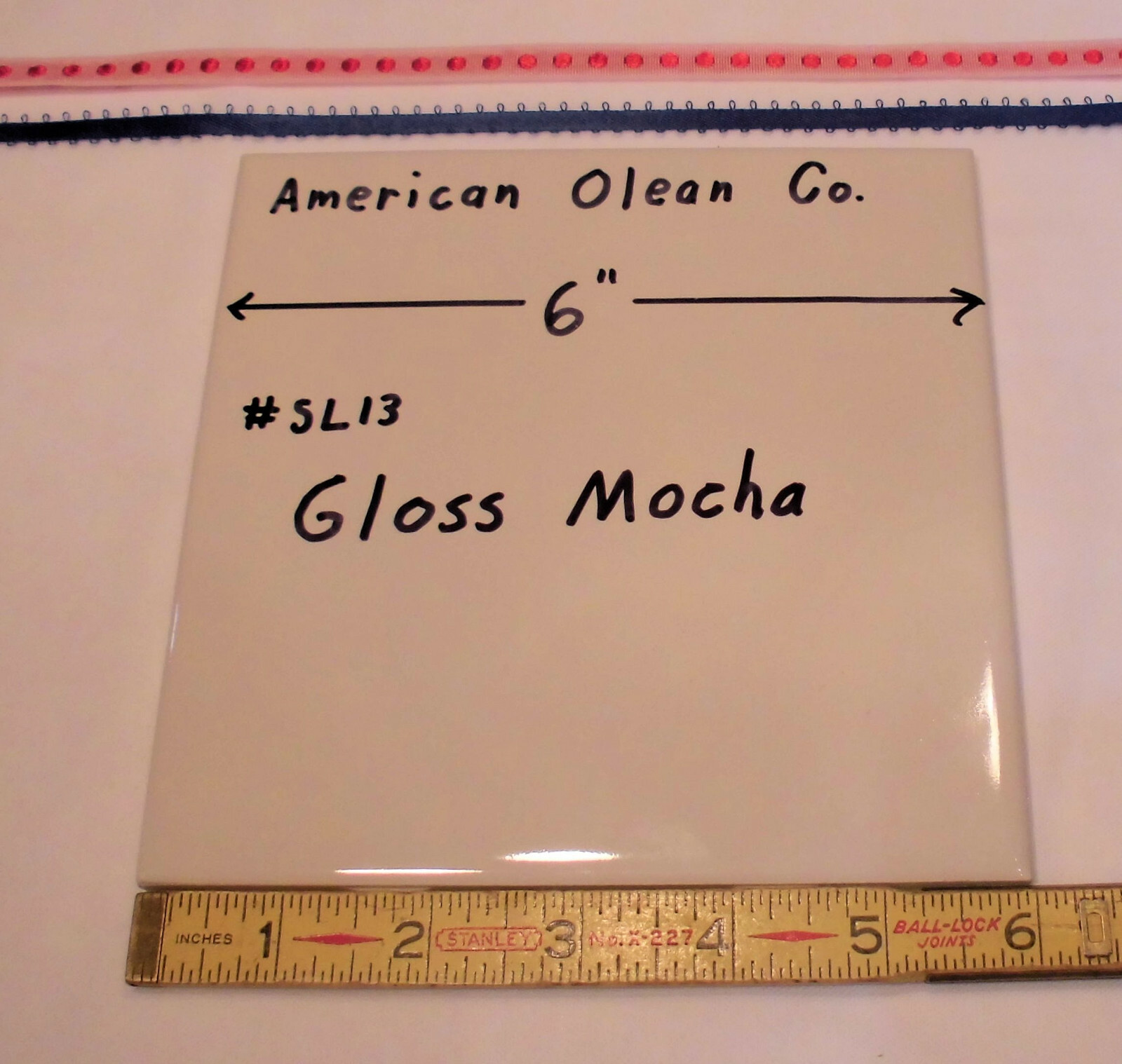 1 pc. 6″ X 6″ Ceramic Tile *Gloss Mocha #SL13* by American Olean; off-white