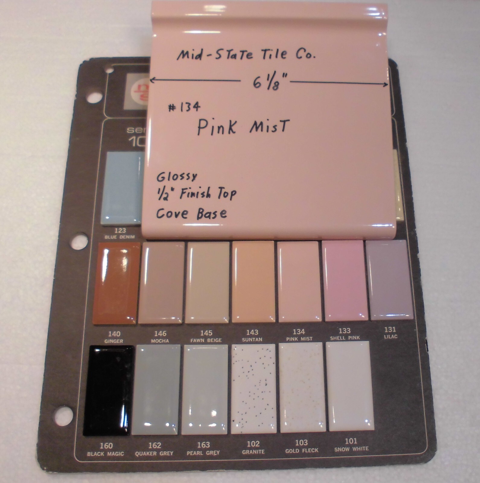 1 pc. Vintage Glossy *Pink Mist* 6” X 6” Ceramic Cove Base Tile by MID-STATE