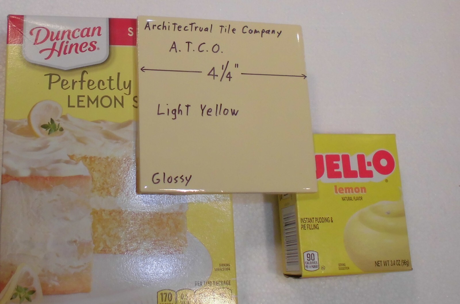 1 pc. Lighter Yellow: 4-1/4″ Glossy Ceramic Tile by A.T.C.O. Made in USA, New