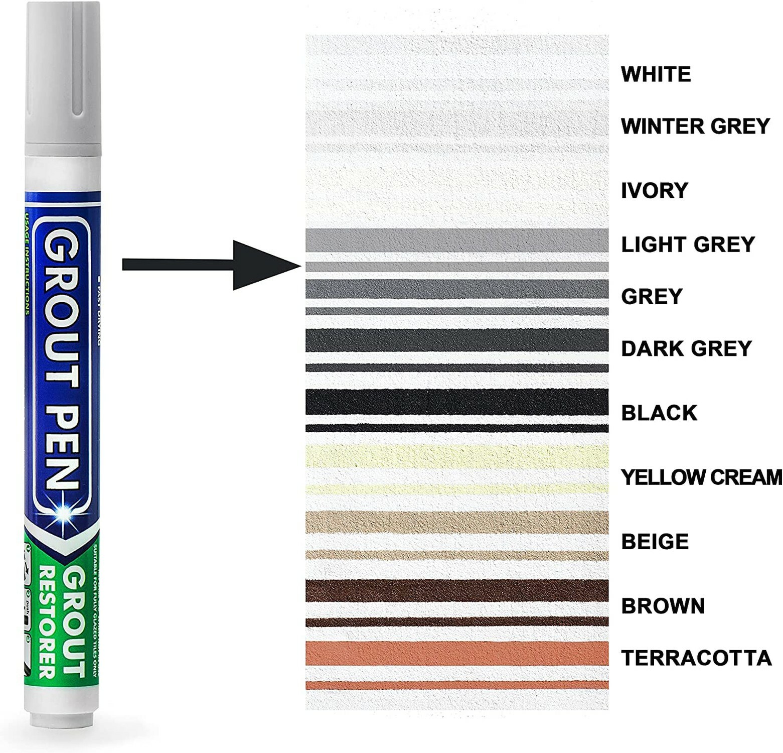 Grout Pen Light Grey Tile Paint Marker: Tile Grout Colorant w/ Extra Tips
