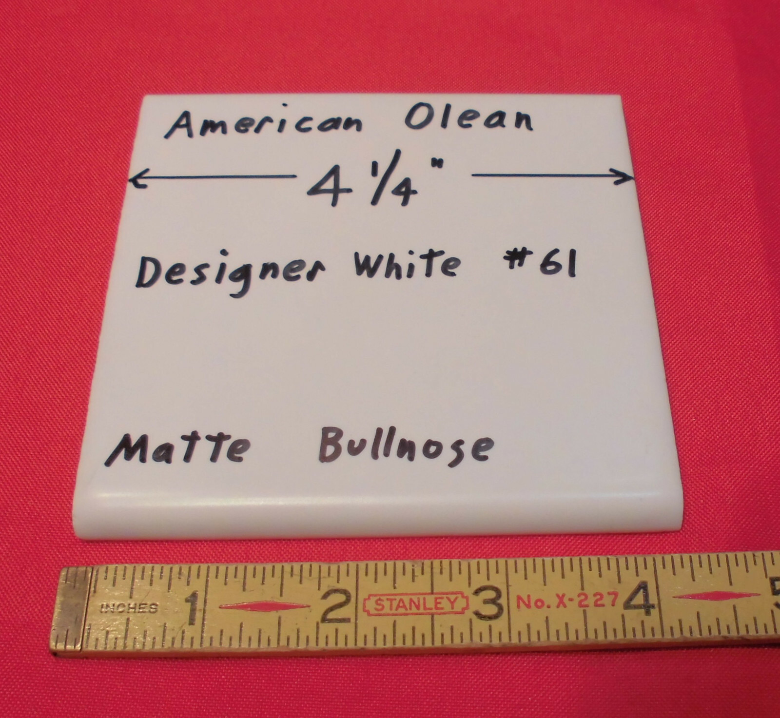1pc. Designer White #61 Matte Bullnose Ceramic Tile by American Olean 4-1/4″