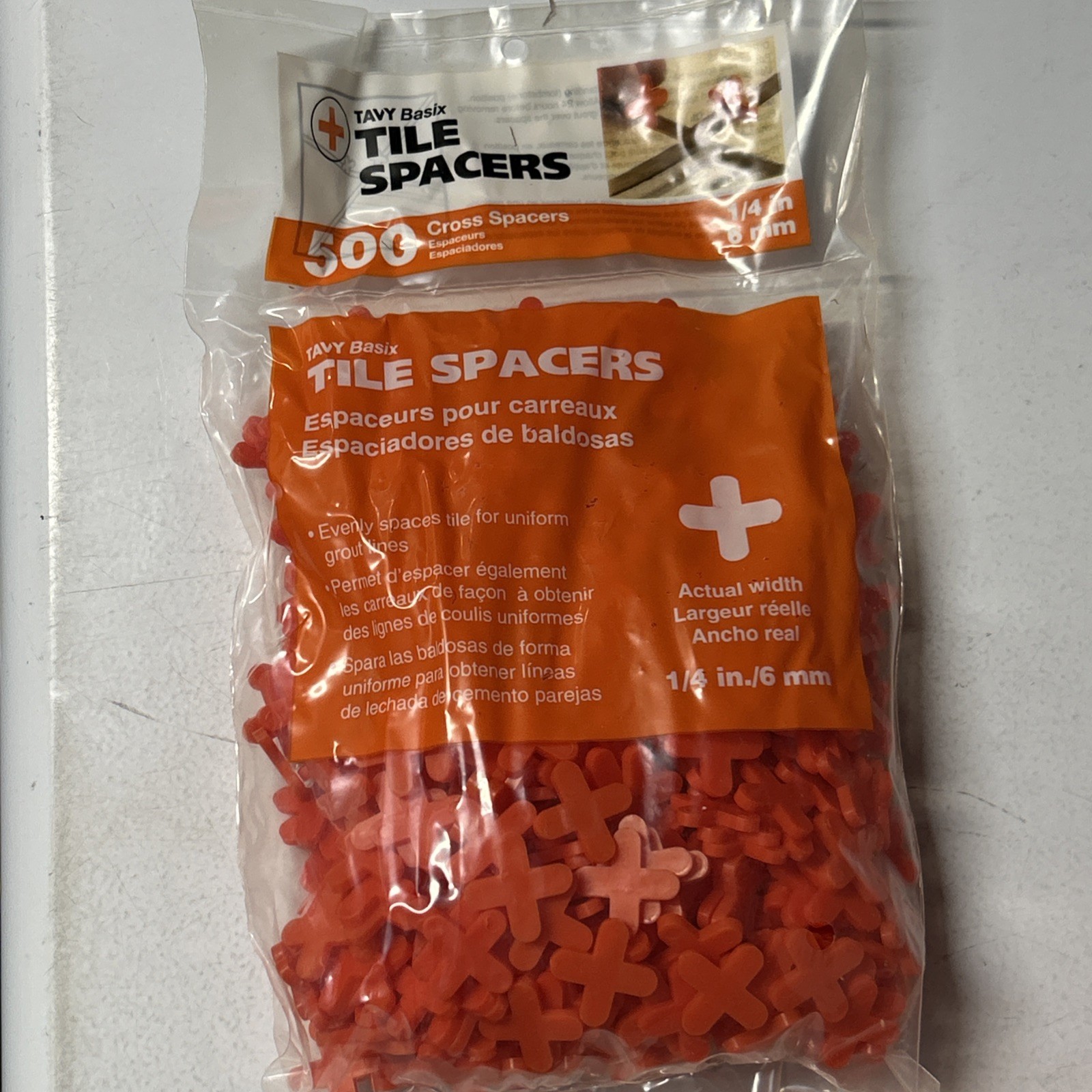 LOT OF 12 – Tavy Basix Tile Spacers 1/4in 6mm 500 Cross Pcs Orange Plastic