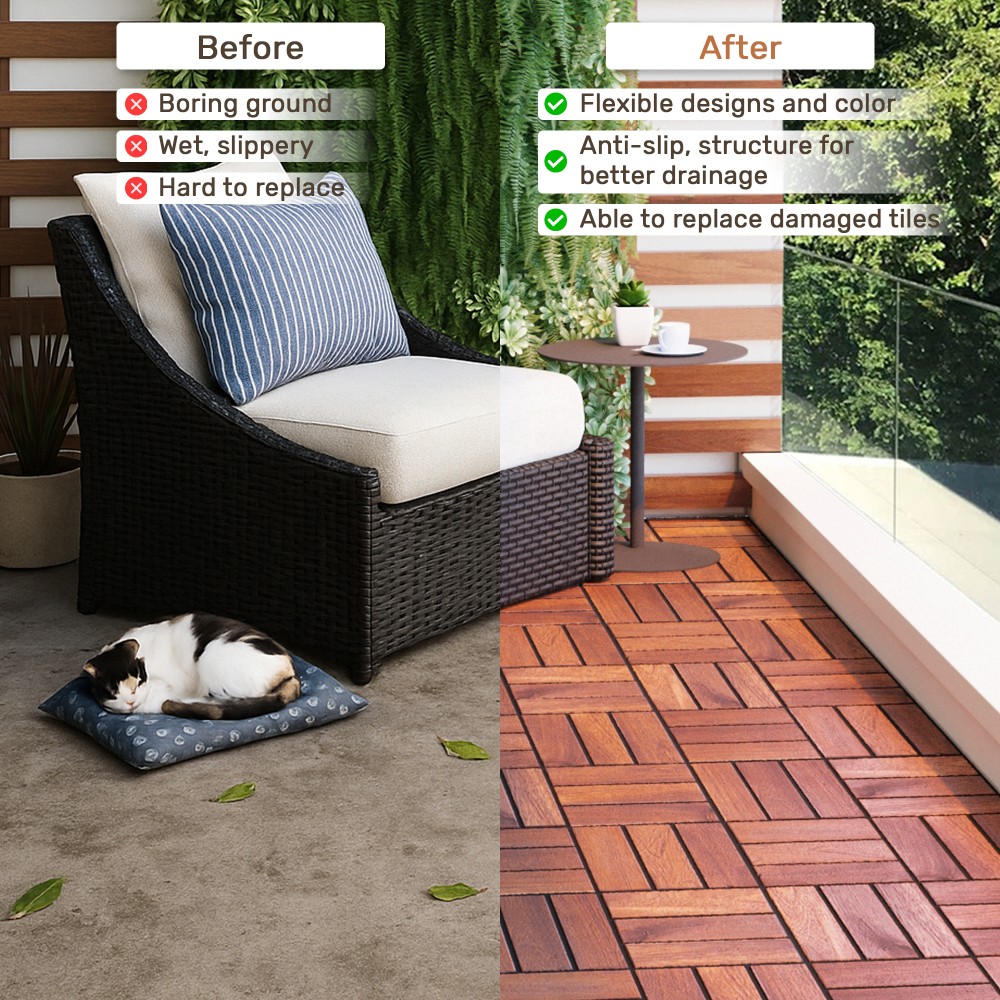 30pcs Acacia Wood Deck Tile Interlocking Flooring Pavers Tiles Outdoor Patio
