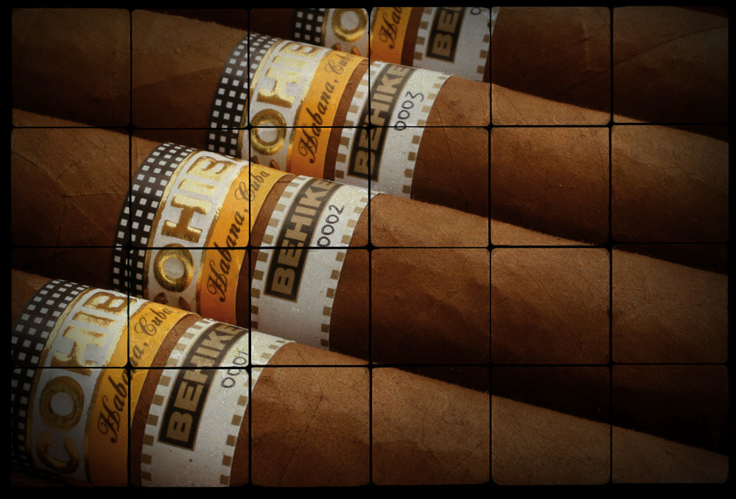 24×16 COHIBA Still Life Tumbled Marble Tiles for Cigar House, Bars, Restaurants