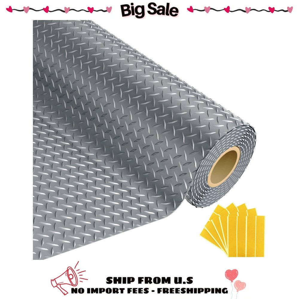 8×20 FT Gray Garage Floor Mat Non-Slip Diamond Plate PVC Rubber Flooring Roll
