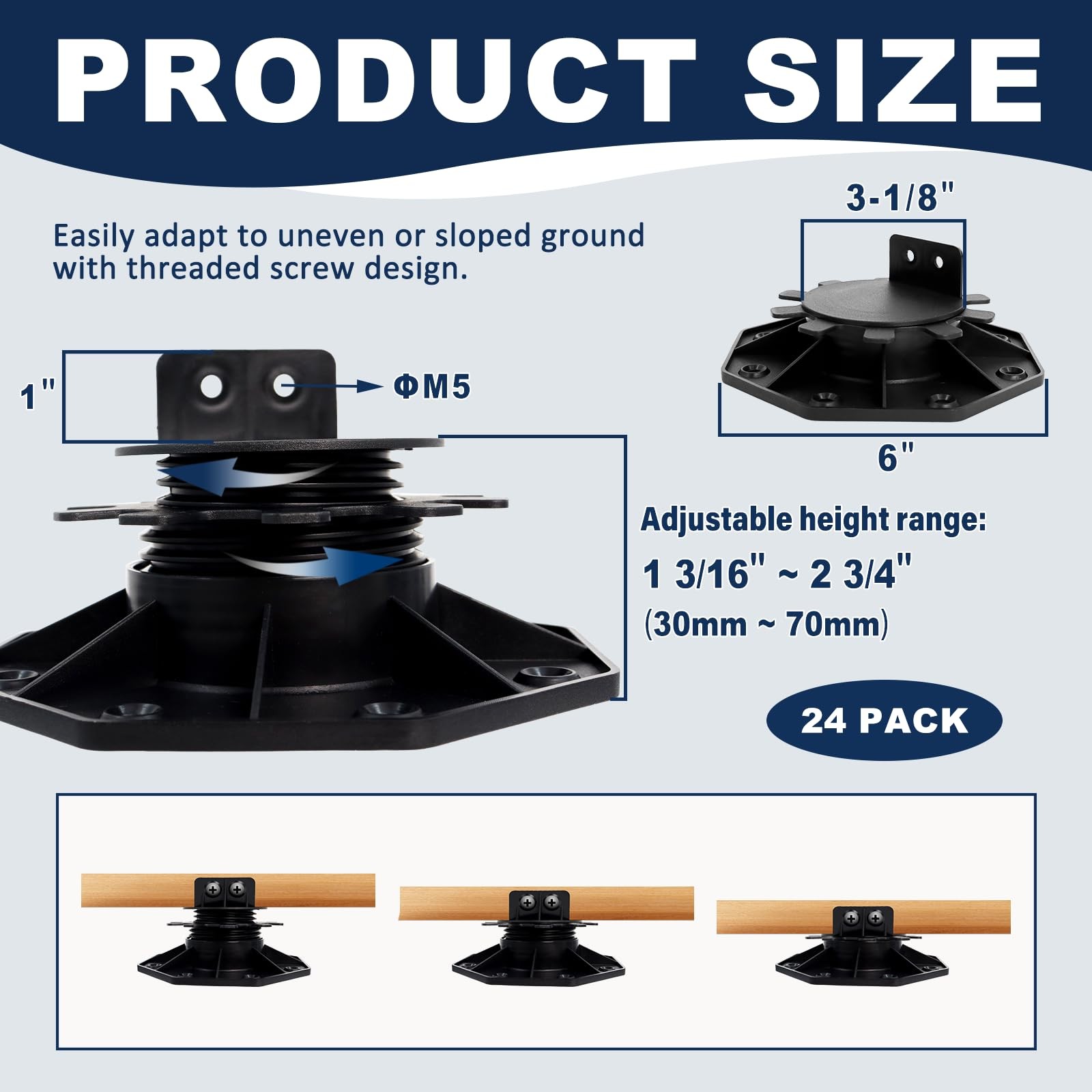 MCCKLE 24 Pack Adjustable Deck Support Pedestal, 1-3/16″ to 2-3/4″(30-70mm)