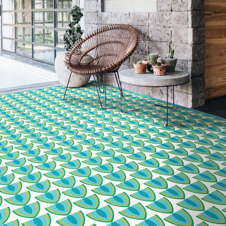 Fruit Bowl’ Geometric Non-Slip Indoor/Outdoor Rug Green/Blue 2′ x 3′