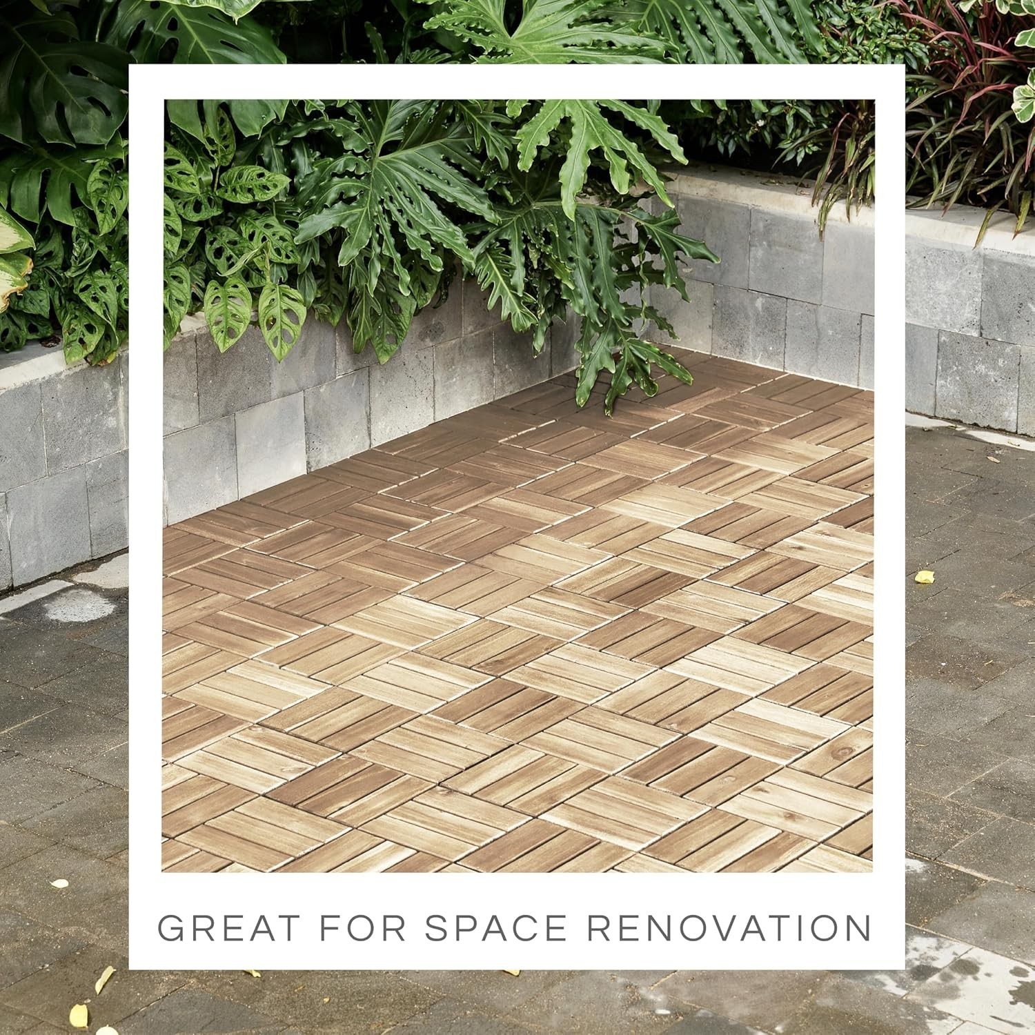 10 Pcs Deck Tiles, Patio Flooring – Outdoor Waterproof Acacia Wood Tiles for…
