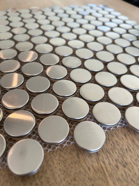 7/8″ Penny Tile Round Brushed Stainless Steel Backsplash Mosaic – 15 Sq. ft.