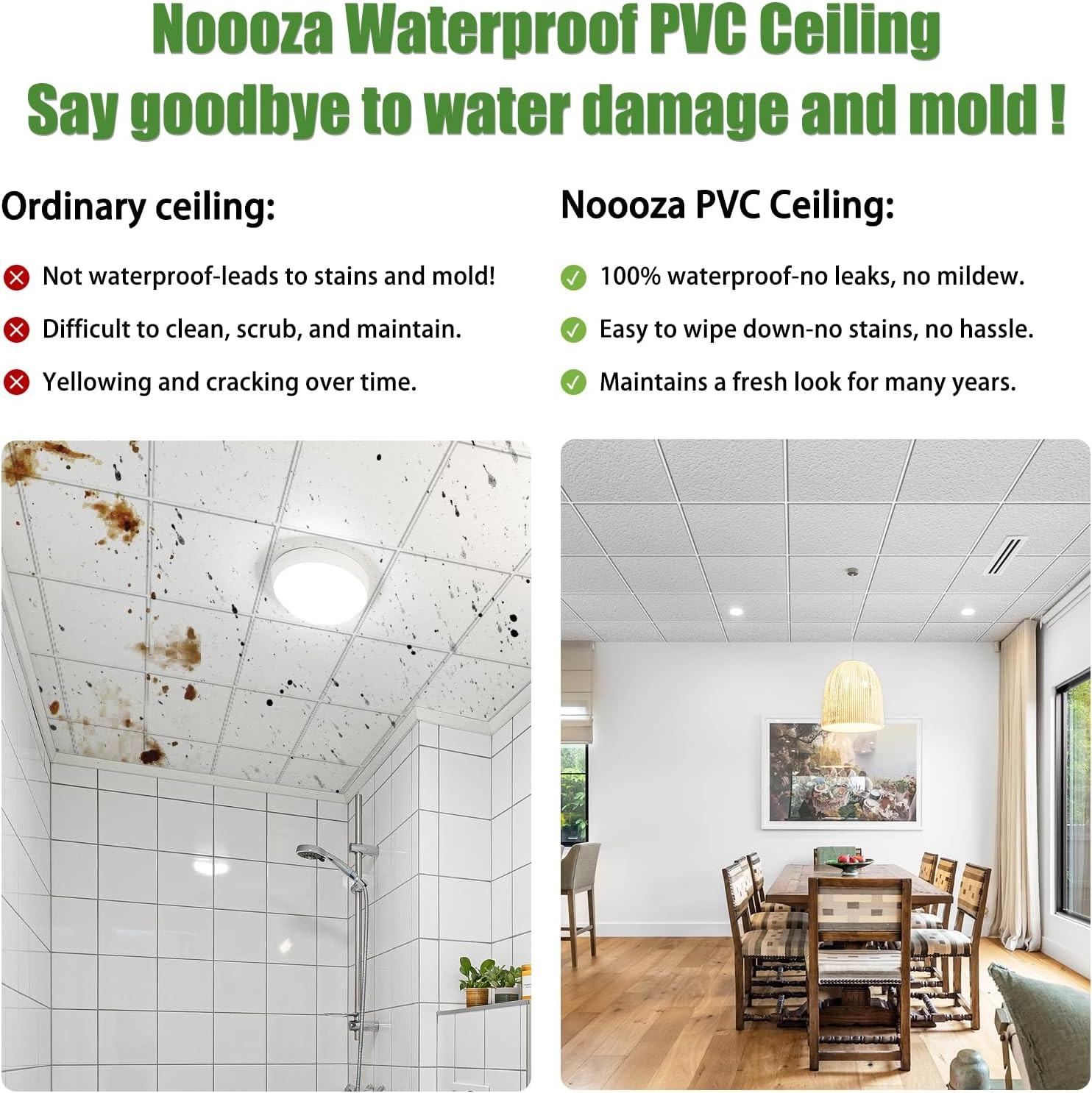 Waterproof 2×4 Drop Ceiling Tiles – 12 Pack, Fire-Rated & Washable PVC