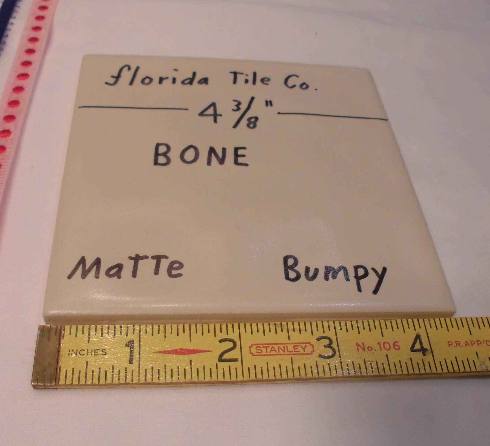 1 pc. Bone: Bumpy Matte Ceramic Tile 4-3/8″ by Florida: Big Thumb Prints, New