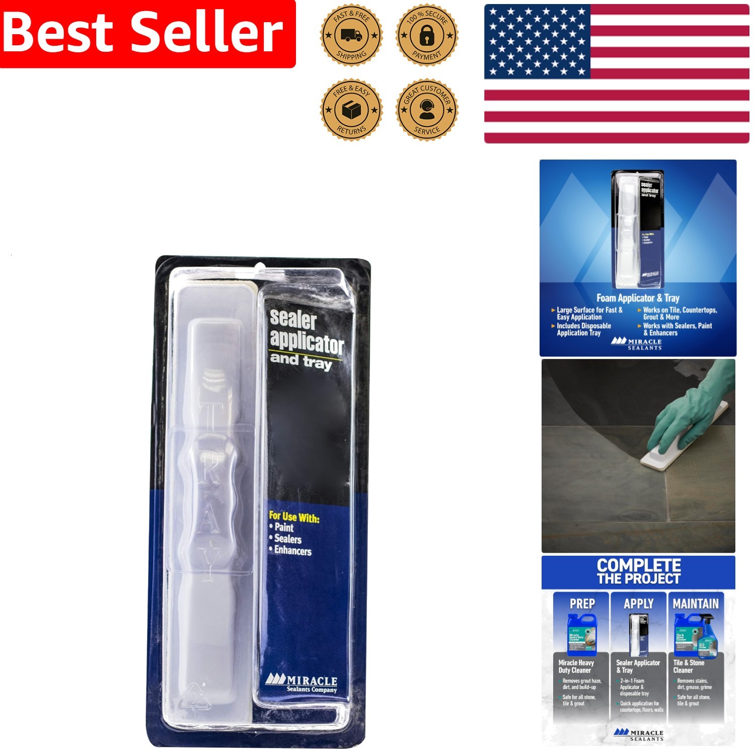 Sealer Applicator Tray Kit for Tile Stone Grout Marble Concrete Easy Apply Fo…