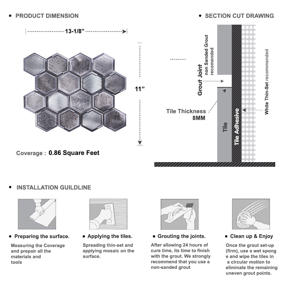 Gray Aluminum Hexagon Modern Mosaic Tile Metallic Backsplash Kitchen Bathroom
